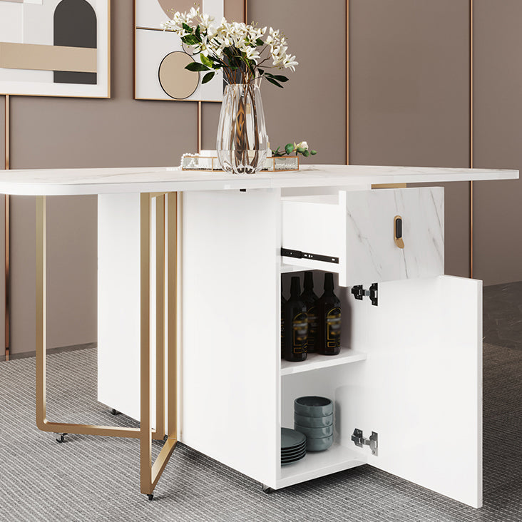 Mesa de comedor rectangular contemporánea, mesa abatible de piedra sinterizada con base de metal para comedor