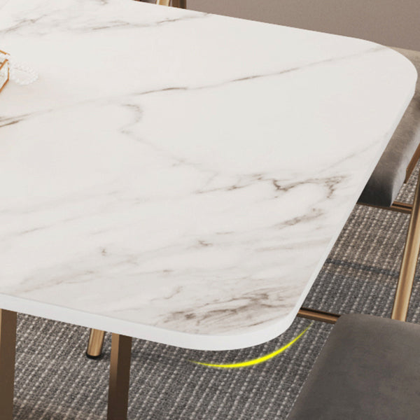 Mesa de comedor rectangular contemporánea, mesa abatible de piedra sinterizada con base de metal para comedor