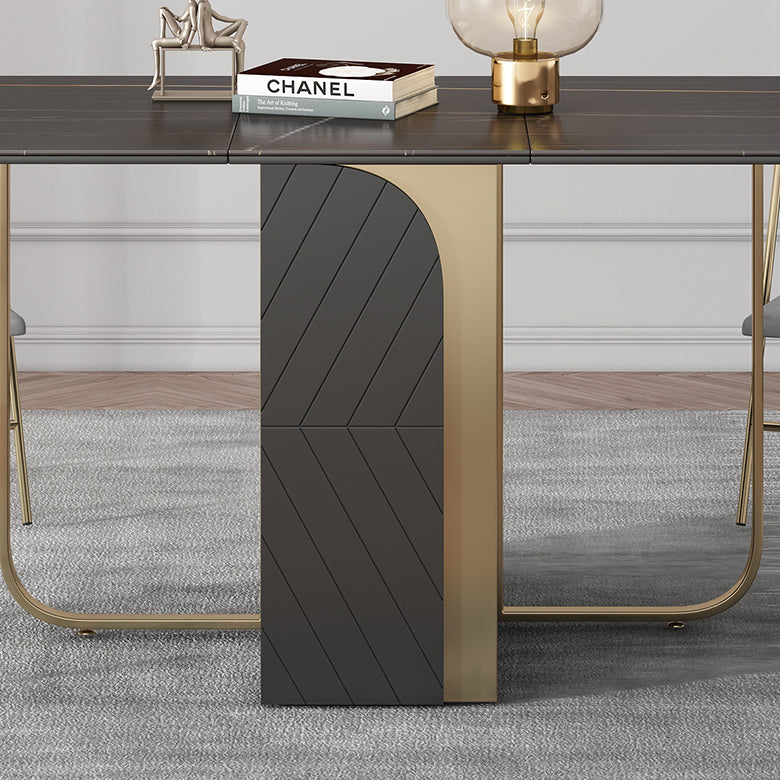 Modern Style Rectangle Dining Table 62.6" Sintered Stone Drop-Leaf Table with Metal Base