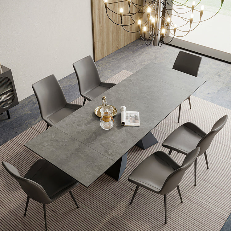 Mesa de comedor de lujo tradicional rectángulo Mesa de piedra sinterizada con base de doble pedestal