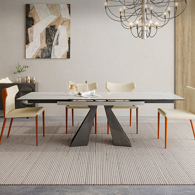 Mesa de comedor de lujo tradicional rectángulo Mesa de piedra sinterizada con base de doble pedestal