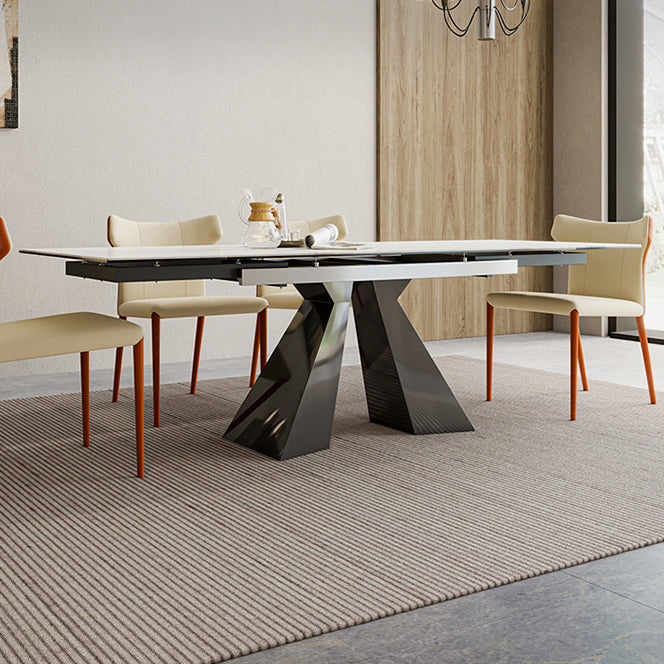Mesa de comedor de lujo tradicional rectángulo Mesa de piedra sinterizada con base de doble pedestal