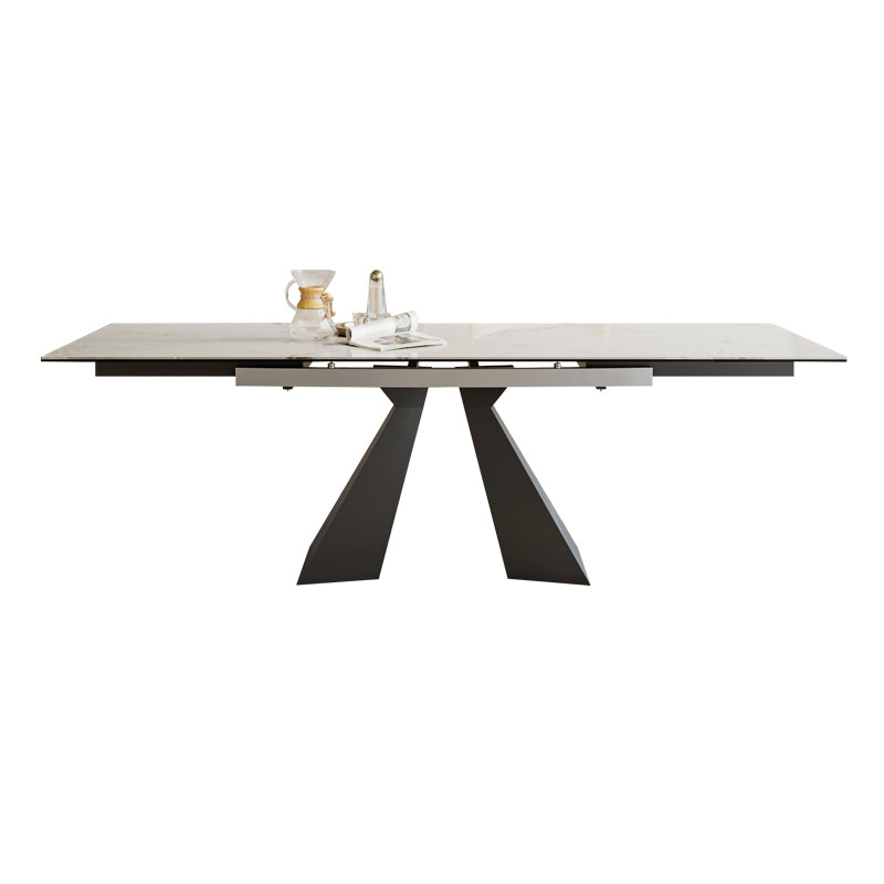Mesa de comedor de lujo tradicional rectángulo Mesa de piedra sinterizada con base de doble pedestal