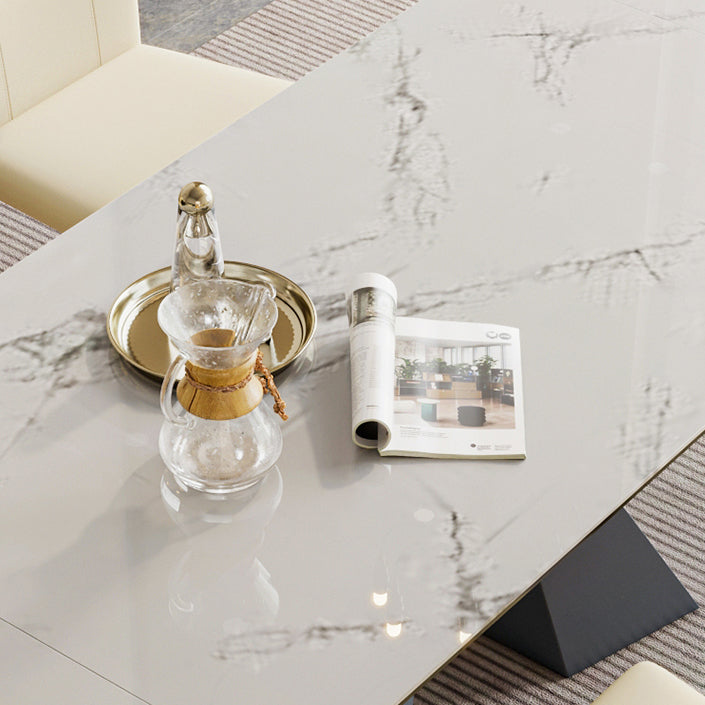 Mesa de comedor de lujo tradicional rectángulo Mesa de piedra sinterizada con base de doble pedestal