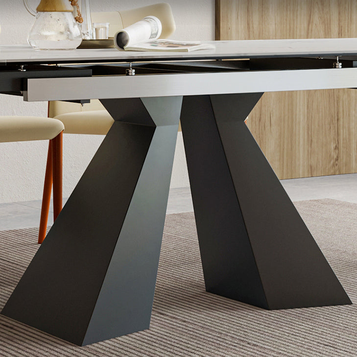 Mesa de comedor de lujo tradicional rectángulo Mesa de piedra sinterizada con base de doble pedestal