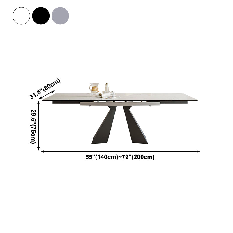 Mesa de comedor de lujo tradicional rectángulo Mesa de piedra sinterizada con base de doble pedestal
