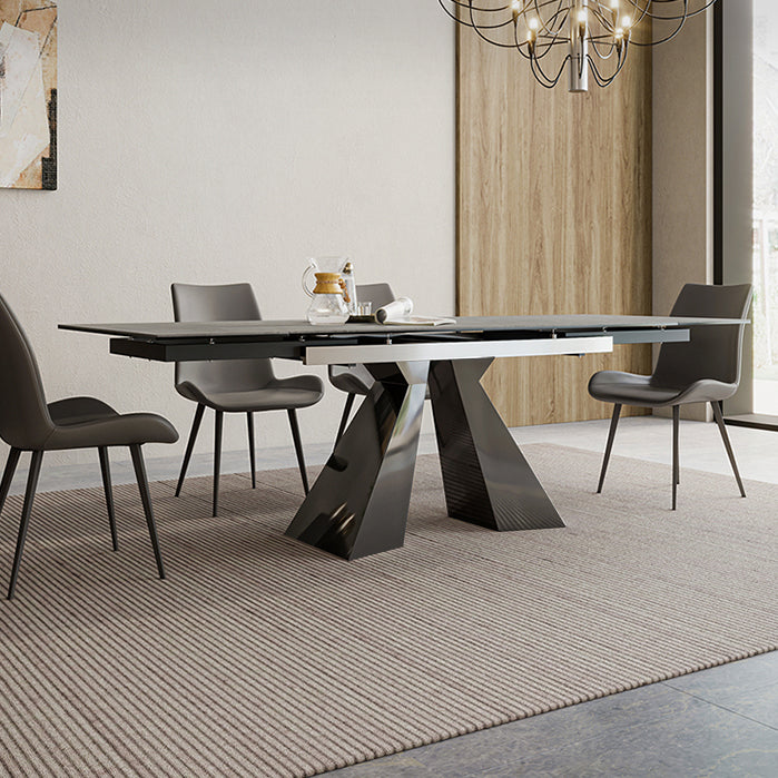 Mesa de comedor de lujo tradicional rectángulo Mesa de piedra sinterizada con doble pedestal