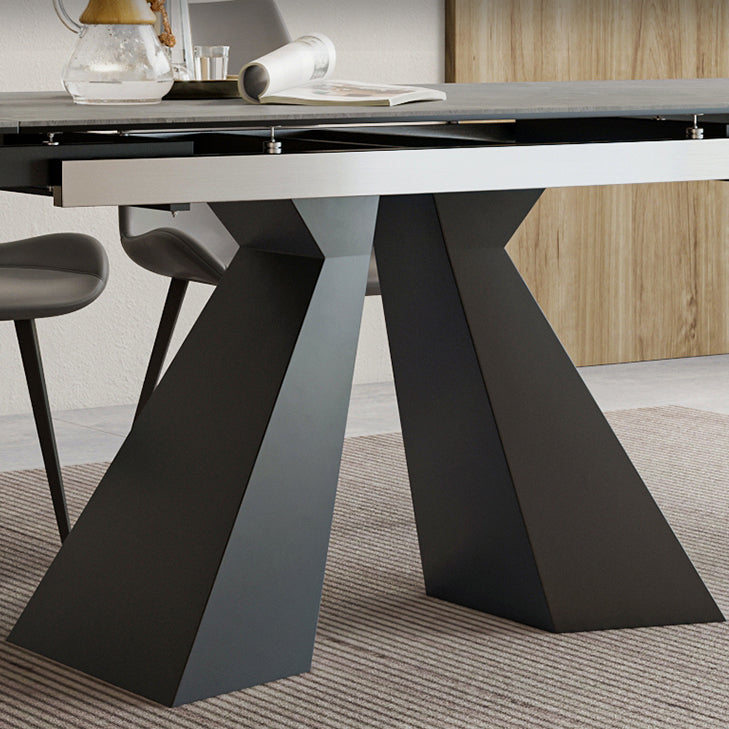 Mesa de comedor de lujo tradicional rectángulo Mesa de piedra sinterizada con doble pedestal