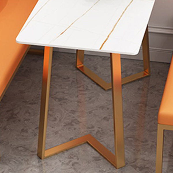 Traditional Luxury Dining Table White Sintered Stone Table with Metal Base