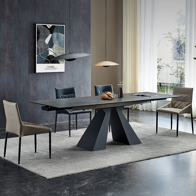 Rectangle Traditional Luxury Dining Table Grey Sintered Stone Table with Double Pedestal