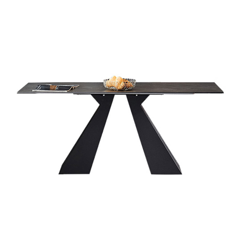 Rectangle Traditional Luxury Dining Table Grey Sintered Stone Table with Double Pedestal