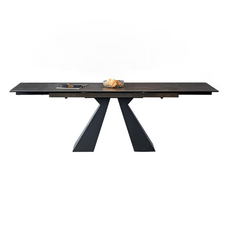 Rectangle Traditional Luxury Dining Table Grey Sintered Stone Table with Double Pedestal