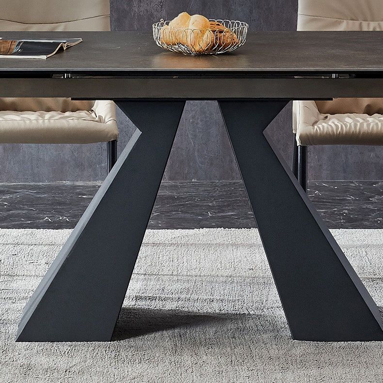 Rectangle Traditional Luxury Dining Table Grey Sintered Stone Table with Double Pedestal