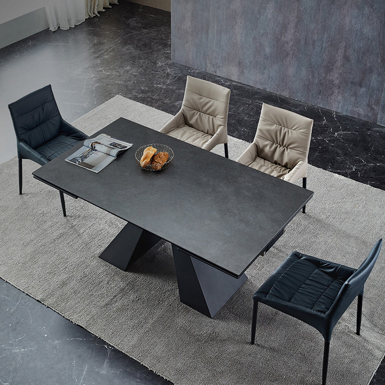 Rectangle Traditional Luxury Dining Table Grey Sintered Stone Table with Double Pedestal