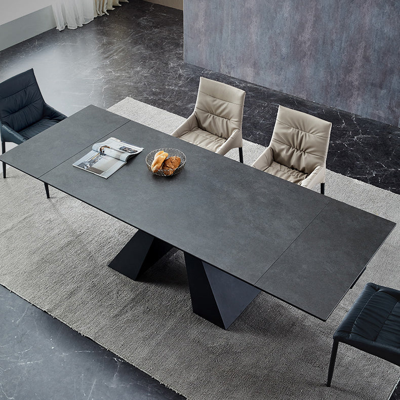 Rectangle Traditional Luxury Dining Table Grey Sintered Stone Table with Double Pedestal