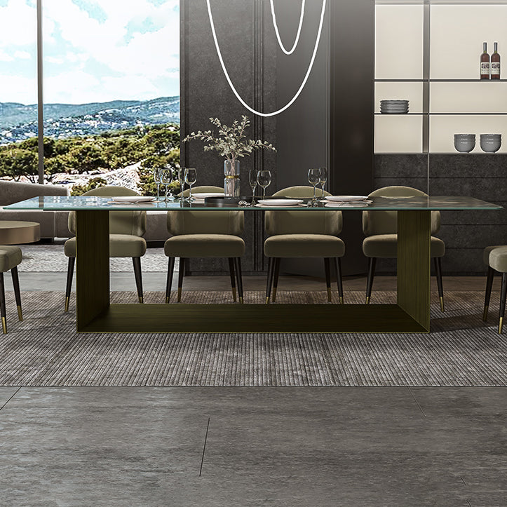 Rectangle Traditional Luxury Dining Table Green Sintered Stone Table with Trestle Base