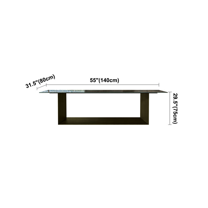 Rectangle Traditional Luxury Dining Table Green Sintered Stone Table with Trestle Base