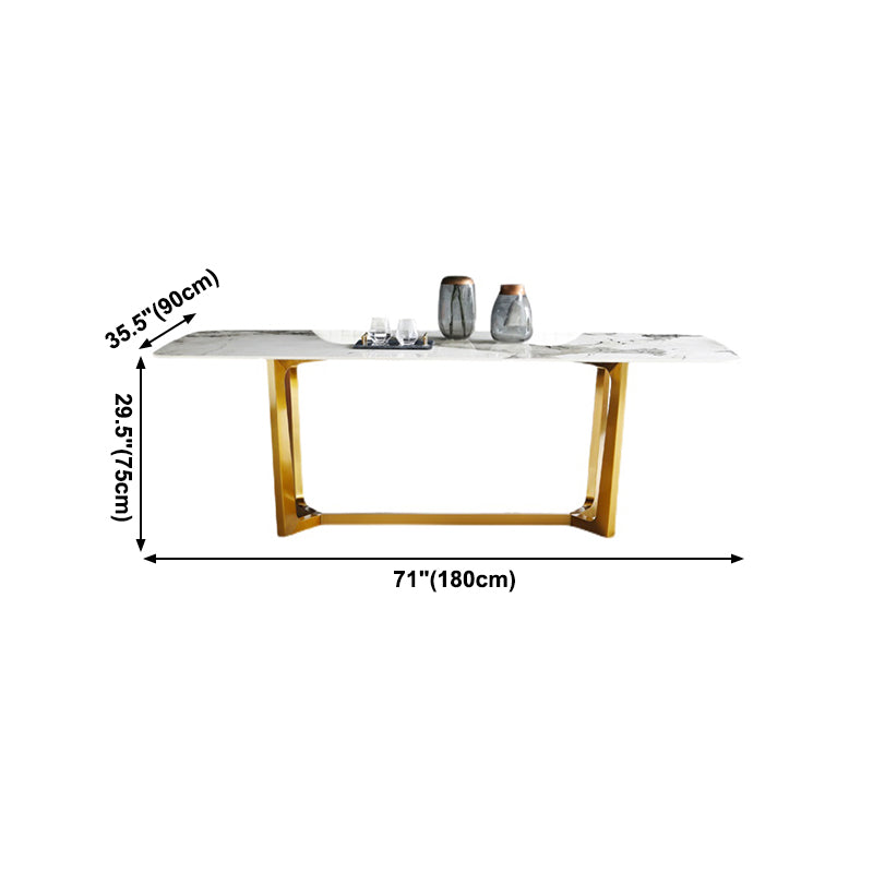 Rectangle Traditional Luxury Dining Table White Sintered Stone Table with Gold Trestle Base
