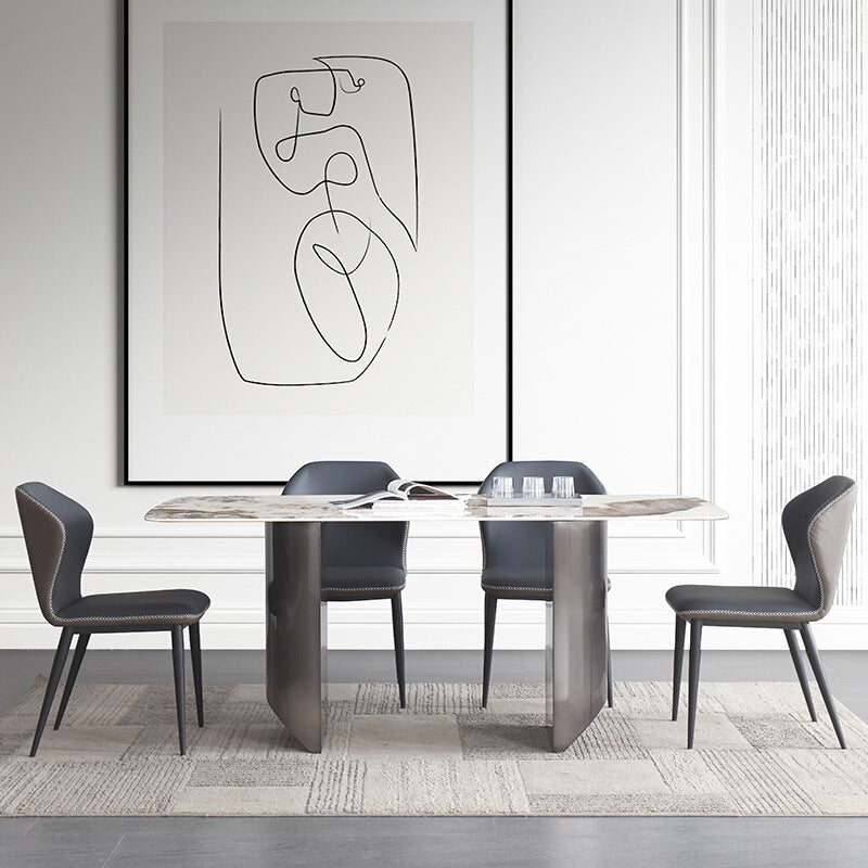 Sintered Stone Modern Rectangle Table Modern Kitchen Table with Double Pedestal in Grey