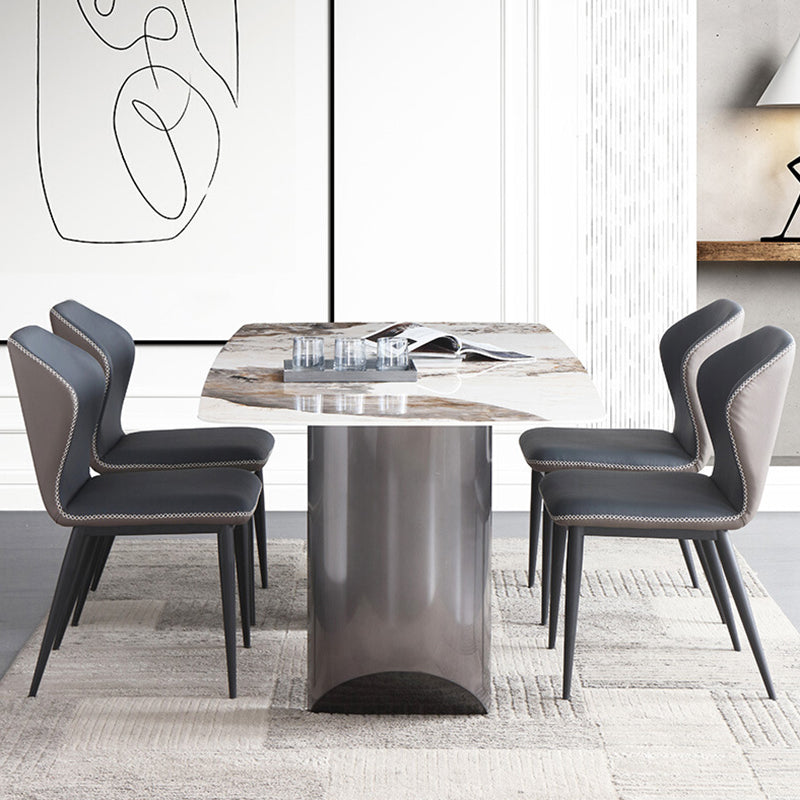 Sintered Stone Modern Rectangle Table Modern Kitchen Table with Double Pedestal in Grey