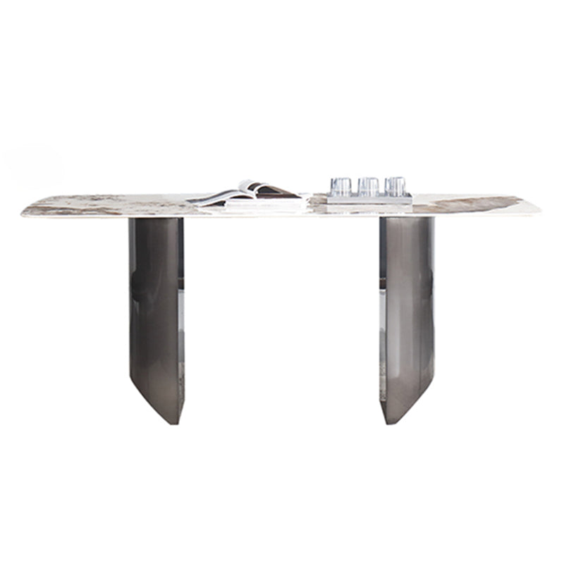 Sintered Stone Modern Rectangle Table Modern Kitchen Table with Double Pedestal in Grey