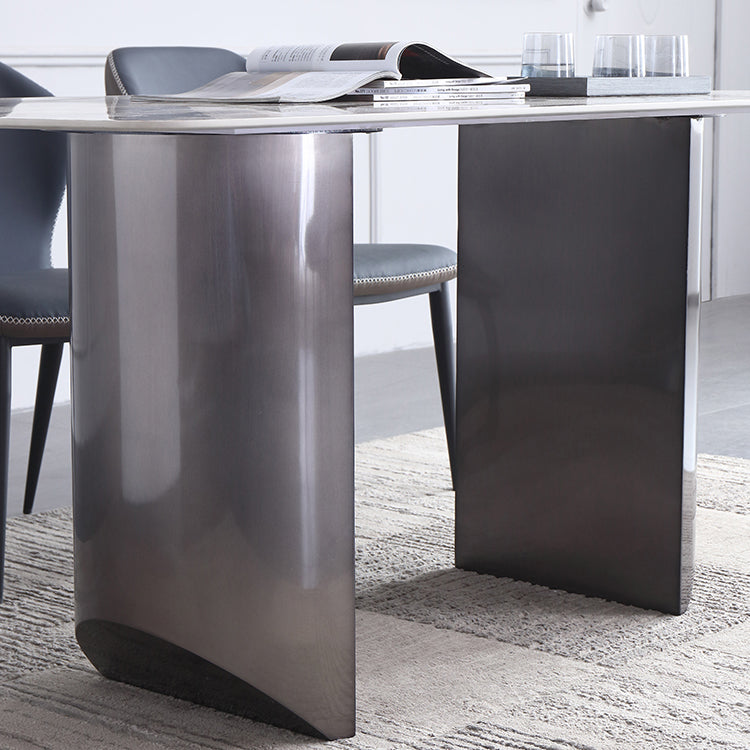 Sintered Stone Modern Rectangle Table Modern Kitchen Table with Double Pedestal in Grey