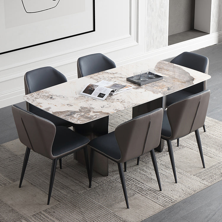 Sintered Stone Modern Rectangle Table Modern Kitchen Table with Double Pedestal in Grey