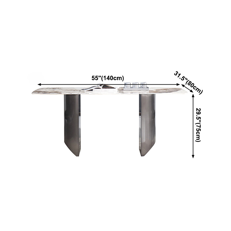 Sintered Stone Modern Rectangle Table Modern Kitchen Table with Double Pedestal in Grey