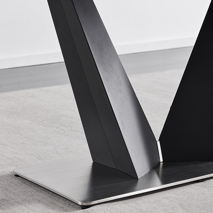 Contemporary Pedestal Dinner Table Stone Dining Table Rectangle for Home