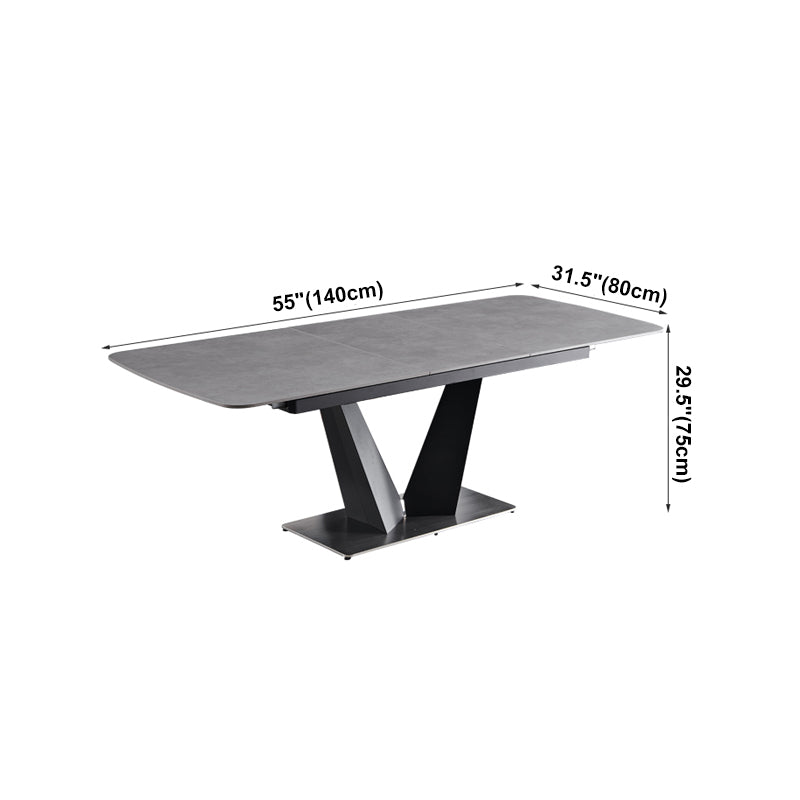 Contemporary Pedestal Dinner Table Stone Dining Table Rectangle for Home