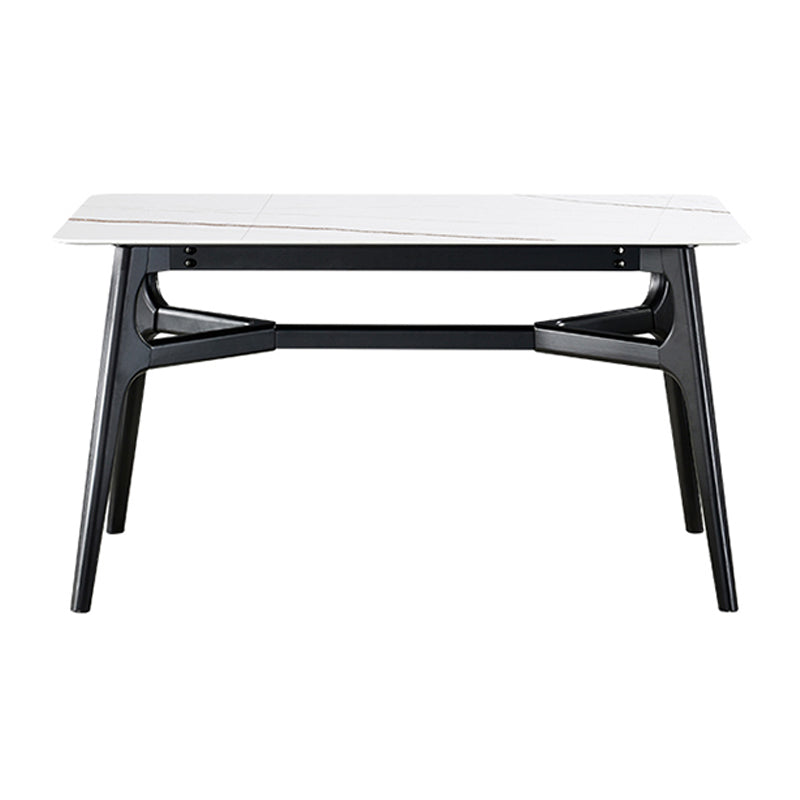 Sintered Stone White Dining Table Minimalist Trestle Base Table for Dining Room