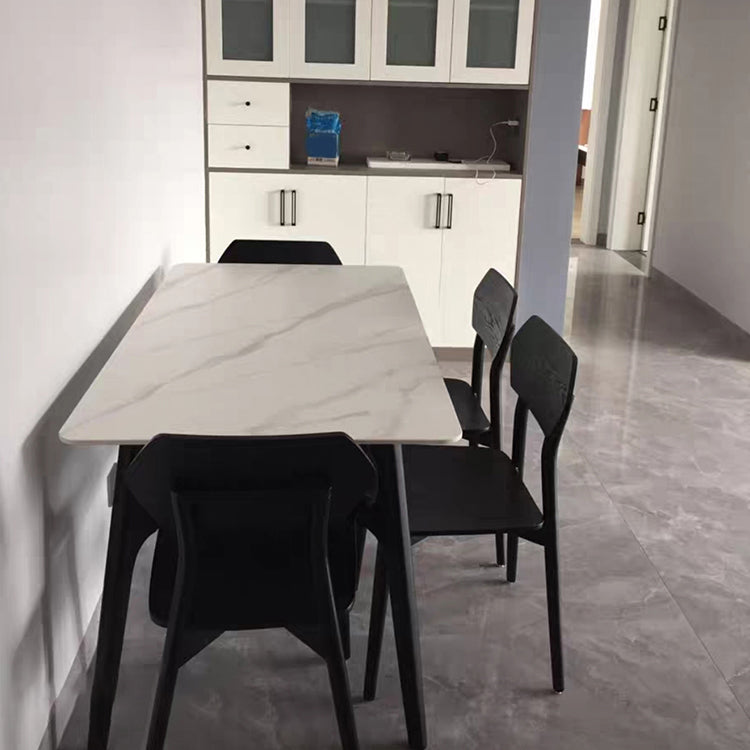 Sintered Stone White Dining Table Minimalist Trestle Base Table for Dining Room