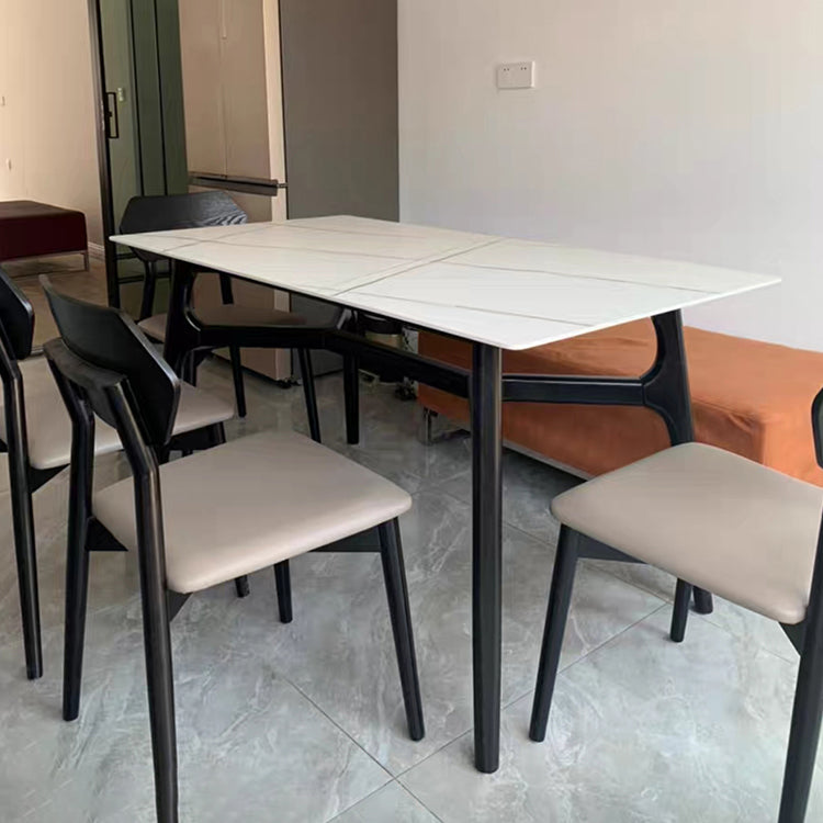 Sintered Stone White Dining Table Minimalist Trestle Base Table for Dining Room