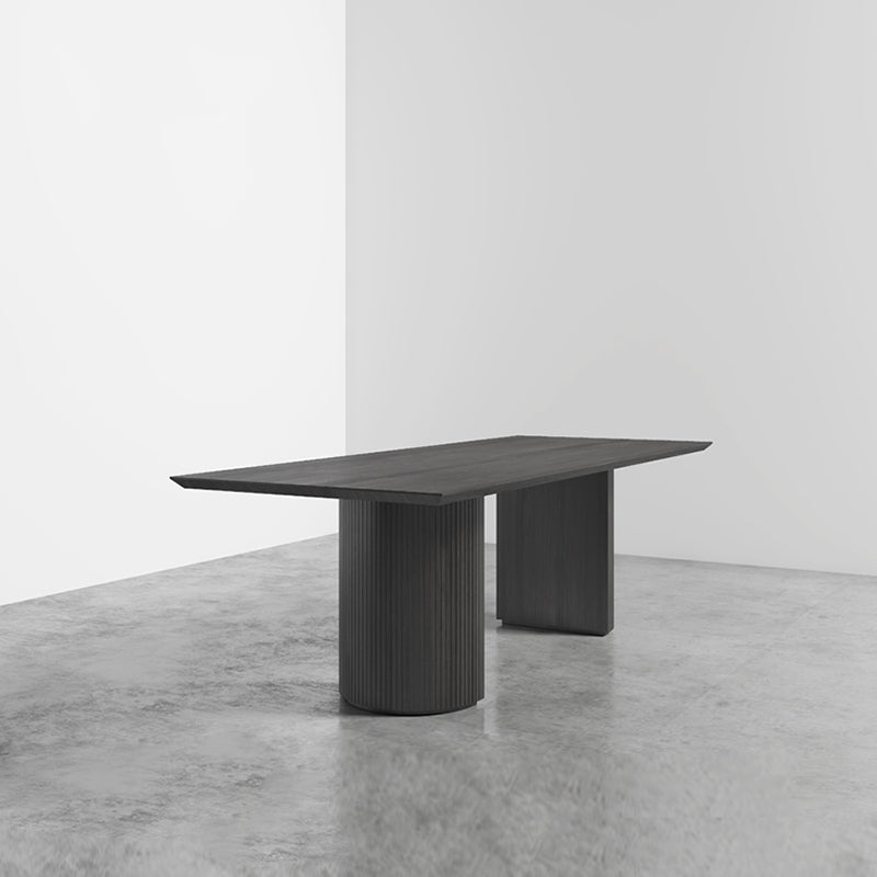 Solid Wood Black Tone Table Simplicity Double Pedestal Table for Dining Room