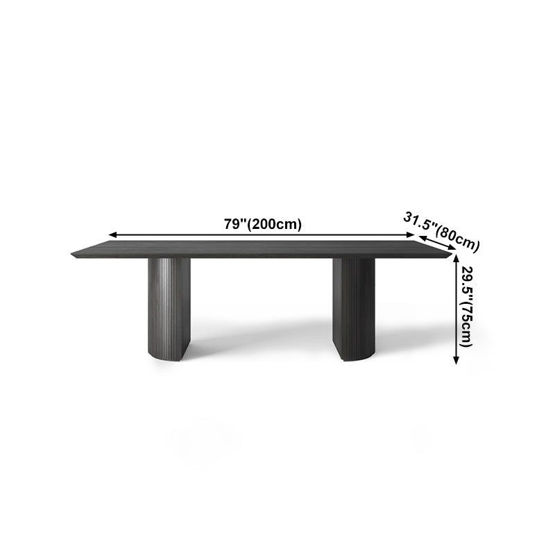 Solid Wood Black Tone Table Simplicity Double Pedestal Table for Dining Room