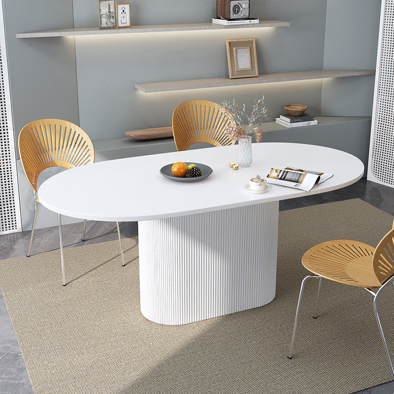 Oval Shape White Tone Table Simplicity Pedestal Table for Dining Room