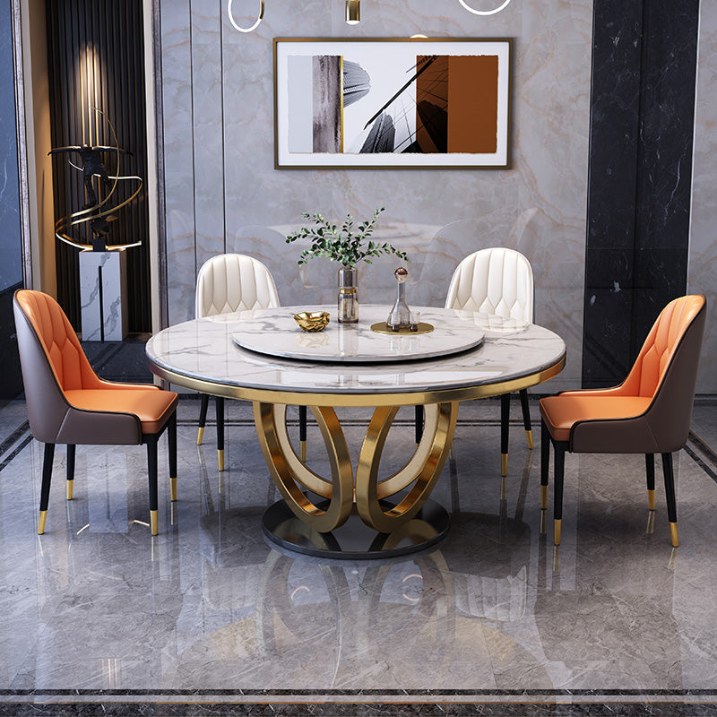 Glam Marble Round Dining Table Standard Kitchen Dining Table with Pedestal Base