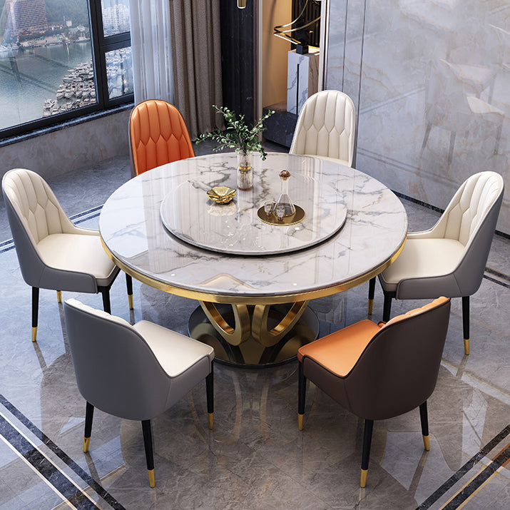 Glam Marble Round Dining Table Standard Kitchen Dining Table with Pedestal Base