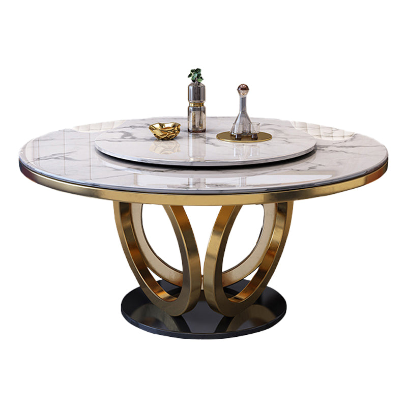 Glam Marble Round Dining Table Standard Kitchen Dining Table with Pedestal Base