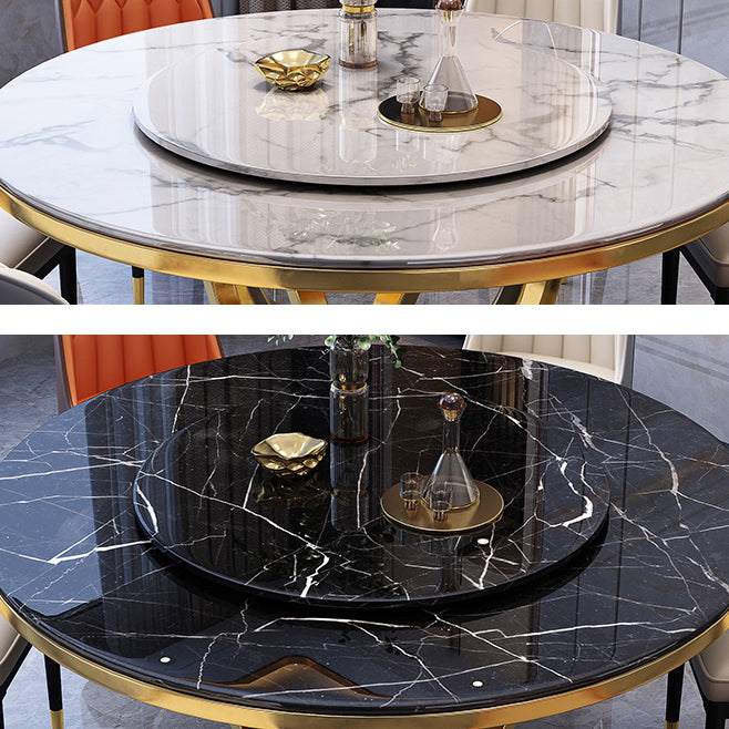 Glam Marble Round Dining Table Standard Kitchen Dining Table with Pedestal Base