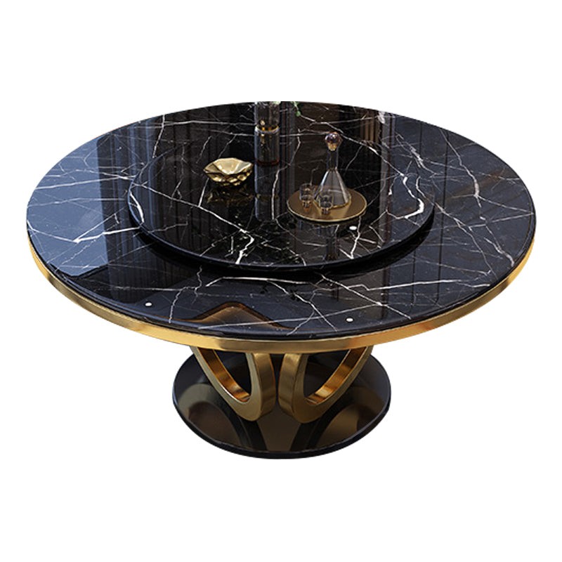 Glam Marble Round Dining Table Standard Kitchen Dining Table with Pedestal Base