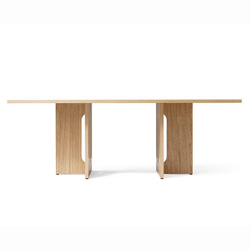Mesa de comedor rectangular de color madera, mesa de madera maciza, simplicidad con pedestal doble