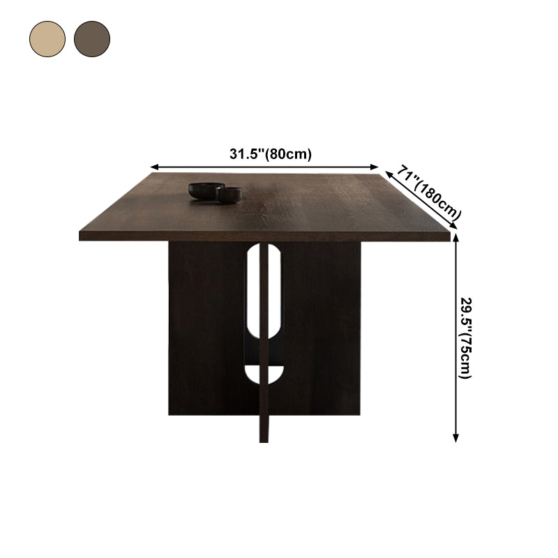 Mesa de comedor rectangular de color madera, mesa de madera maciza, simplicidad con pedestal doble