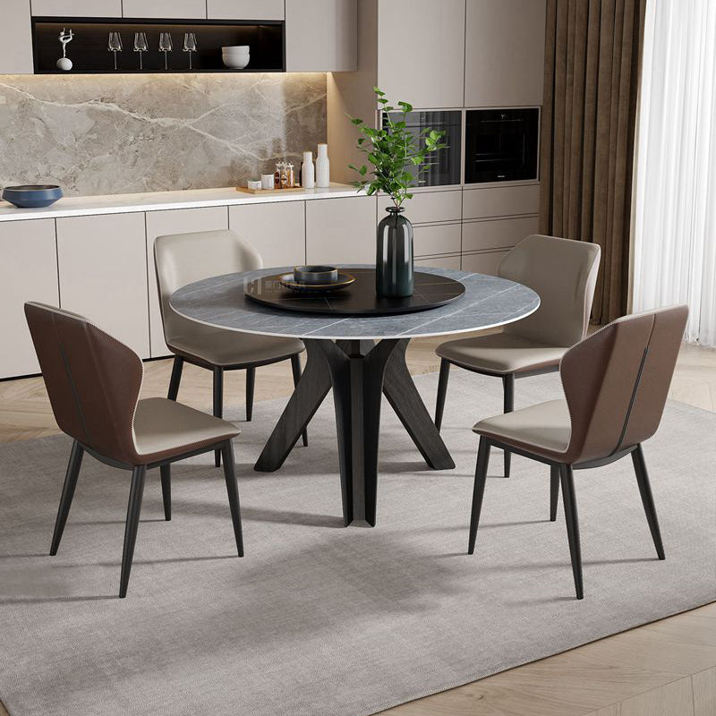 Round Stone Furniture Luxury Style Tripod Base Dining Room Collection with Turntable