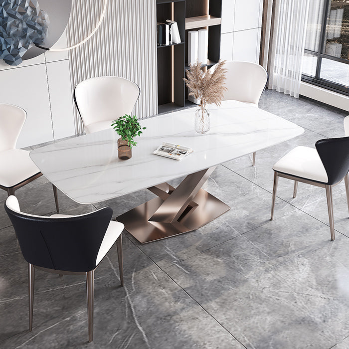 Mesa de comedor estándar Glam, mesa de comedor rectangular con tapa de piedra sinterizada para cocina