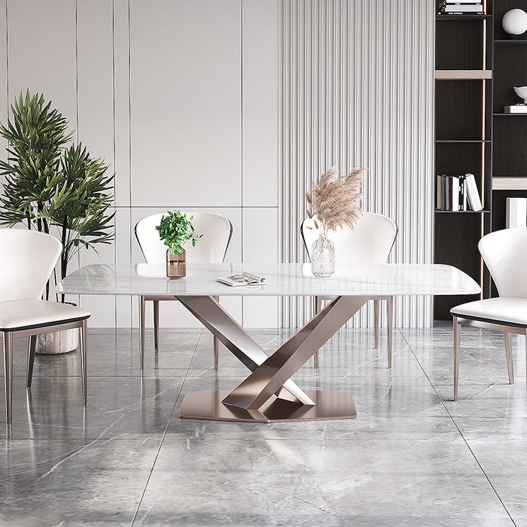 Mesa de comedor estándar Glam, mesa de comedor rectangular con tapa de piedra sinterizada para cocina