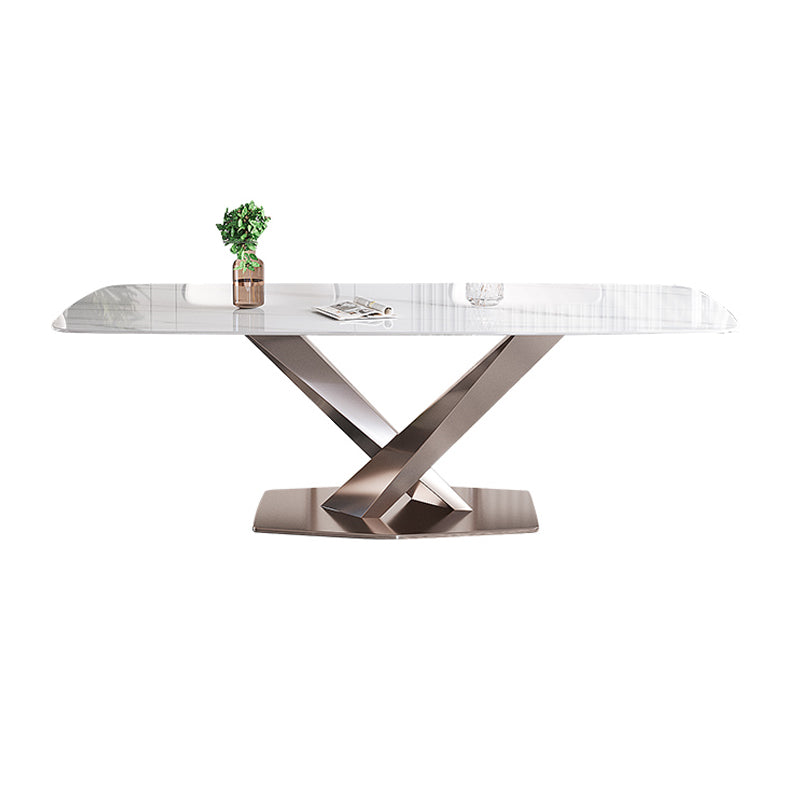 Mesa de comedor estándar Glam, mesa de comedor rectangular con tapa de piedra sinterizada para cocina