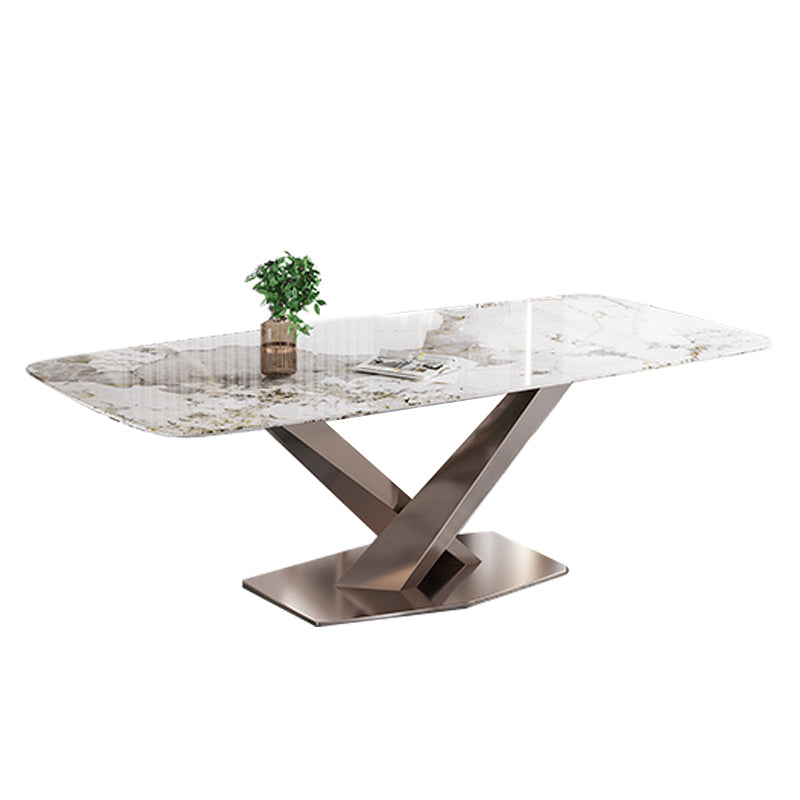 Mesa de comedor estándar Glam, mesa de comedor rectangular con tapa de piedra sinterizada para cocina