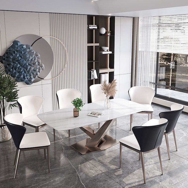 Mesa de comedor estándar Glam, mesa de comedor rectangular con tapa de piedra sinterizada para cocina