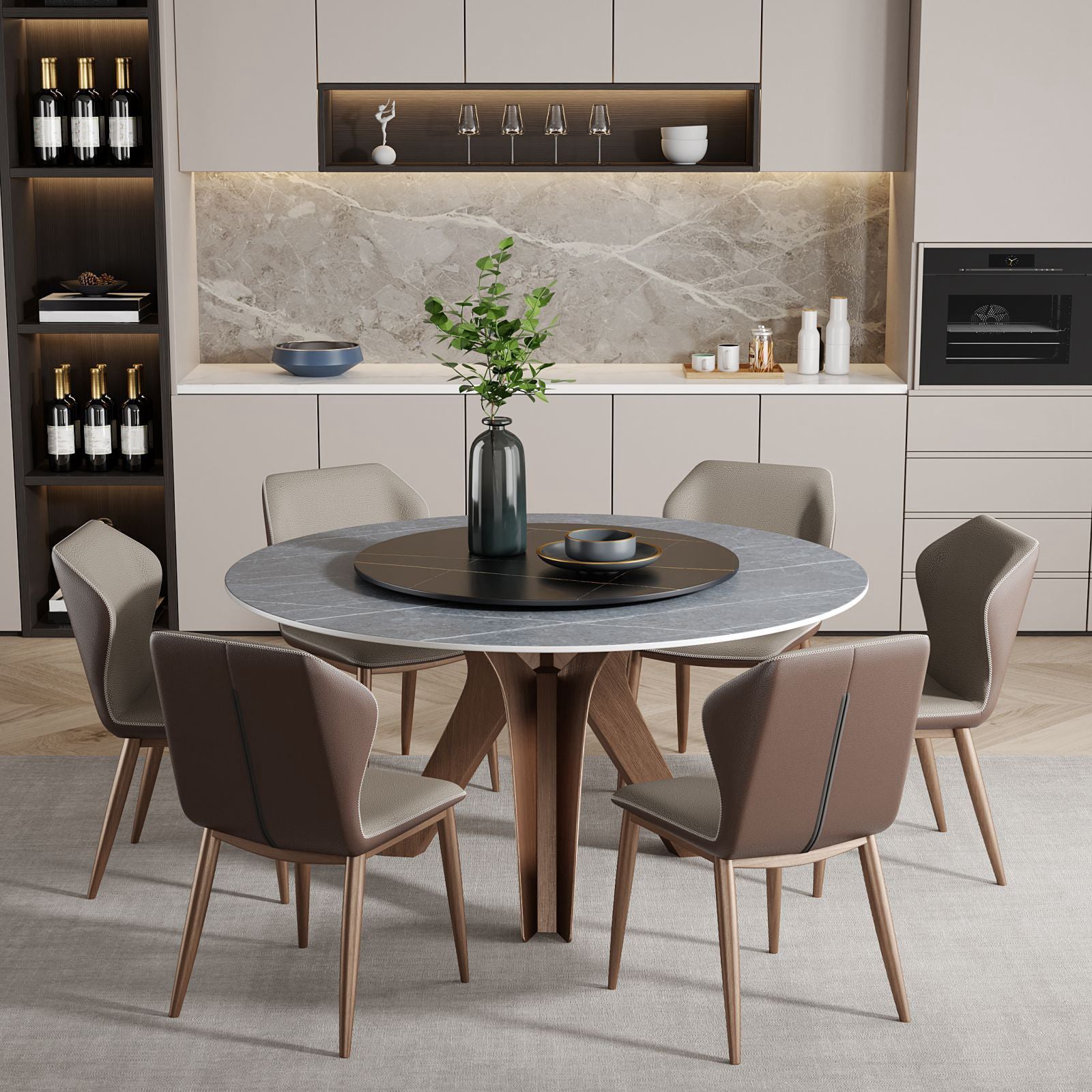 Runde Möbel Luxusstil Steinstativ Basis Esstisch mit Plattentable
